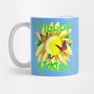 Happy vegan with a sunflower and butterflies Mug